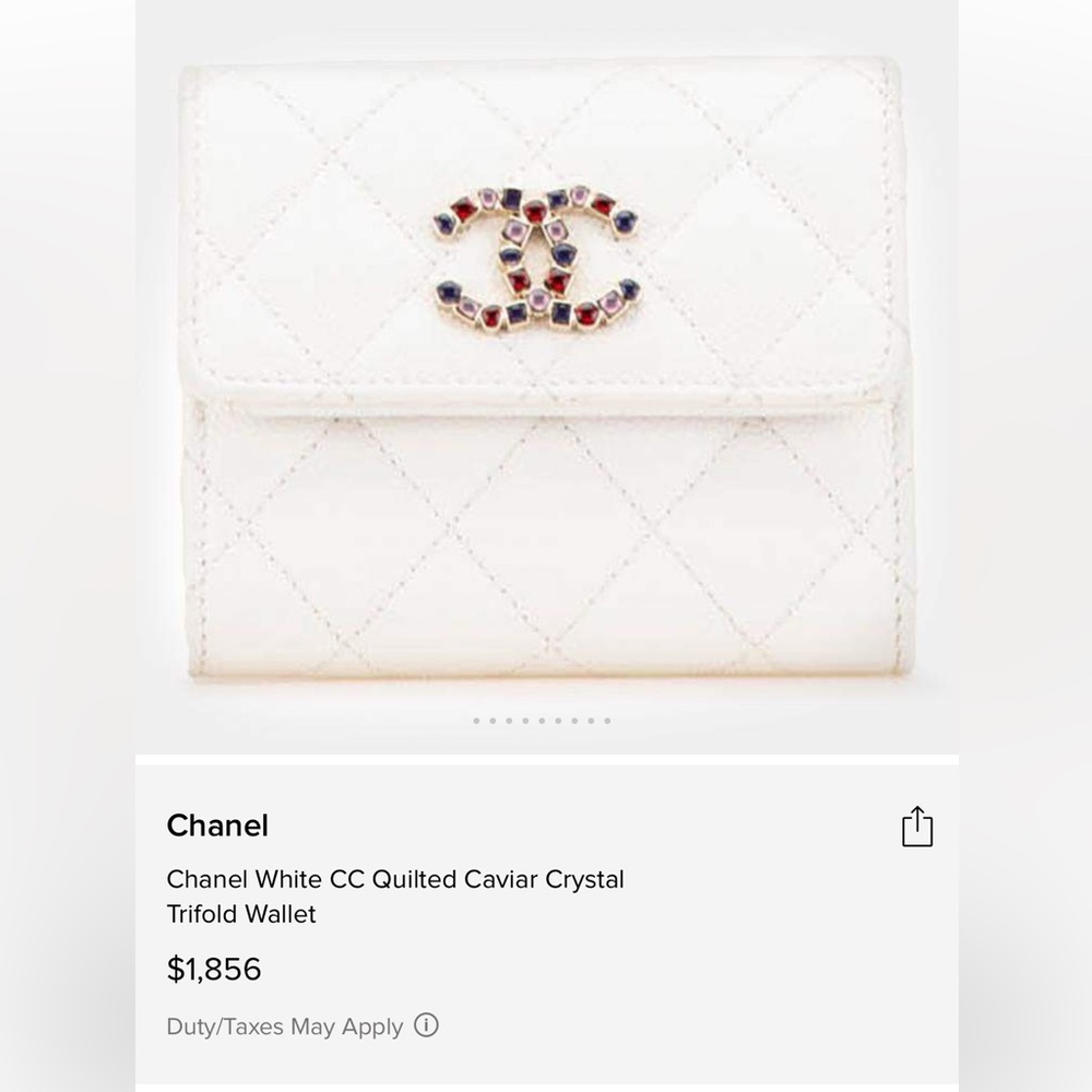 Chanel white CC Quilted Caviar Bijou Crystal trifold Wallet - Picture 14 of 14